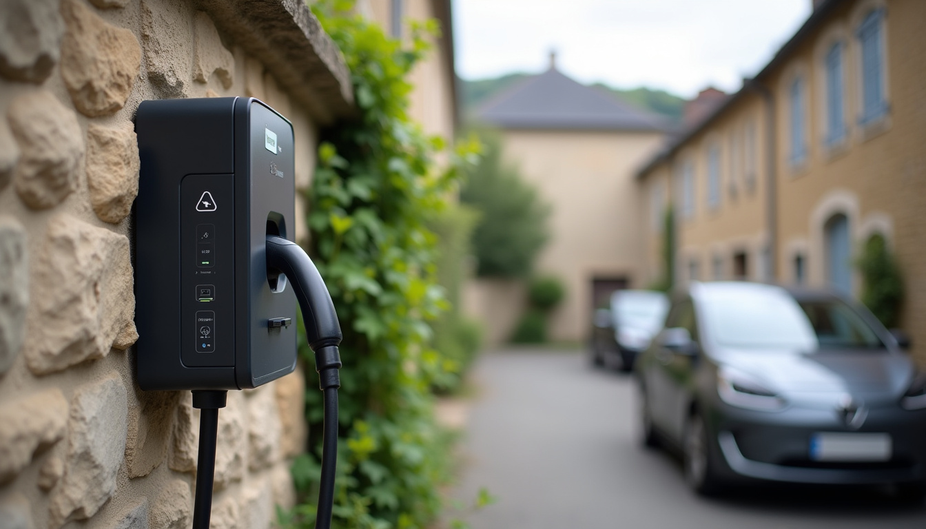 Borne de recharge électrique installée en extérieur dans une rue de Craponne-sur-Arzon