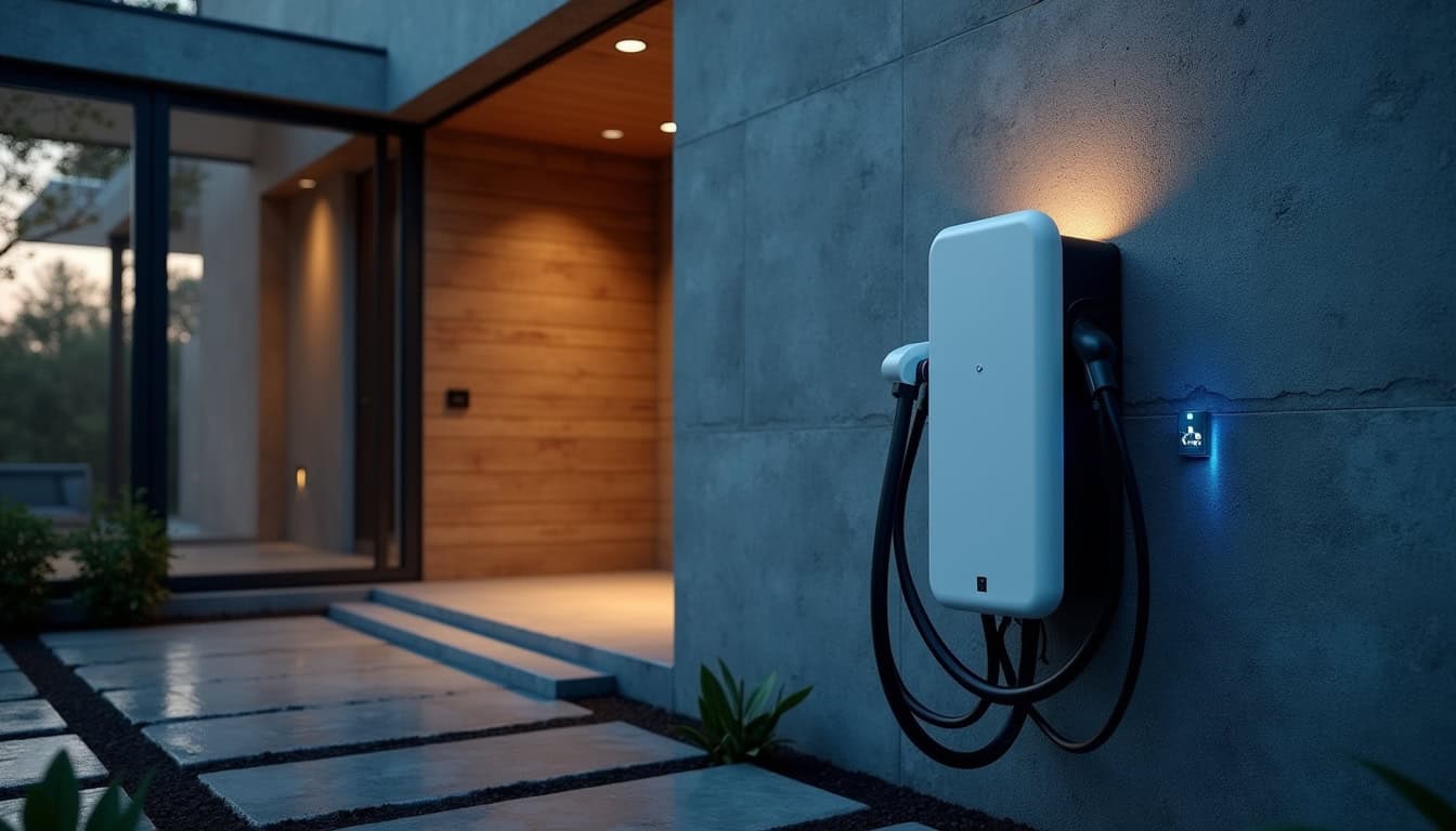 Borne de recharge électrique installée en extérieur près d'une maison