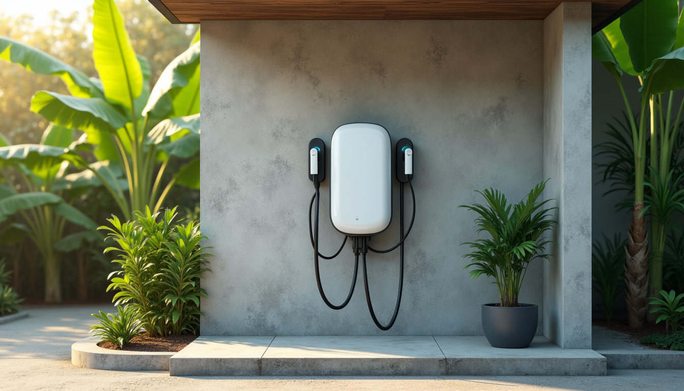 Borne de recharge électrique installée en extérieur sous un abri en Martinique, vue de jour
