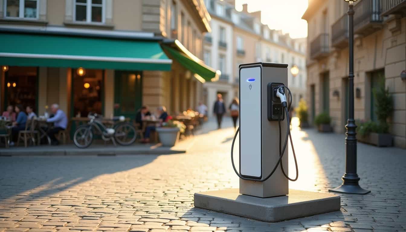 Borne de recharge électrique installée sur la Place de la 2ème DB à Sées