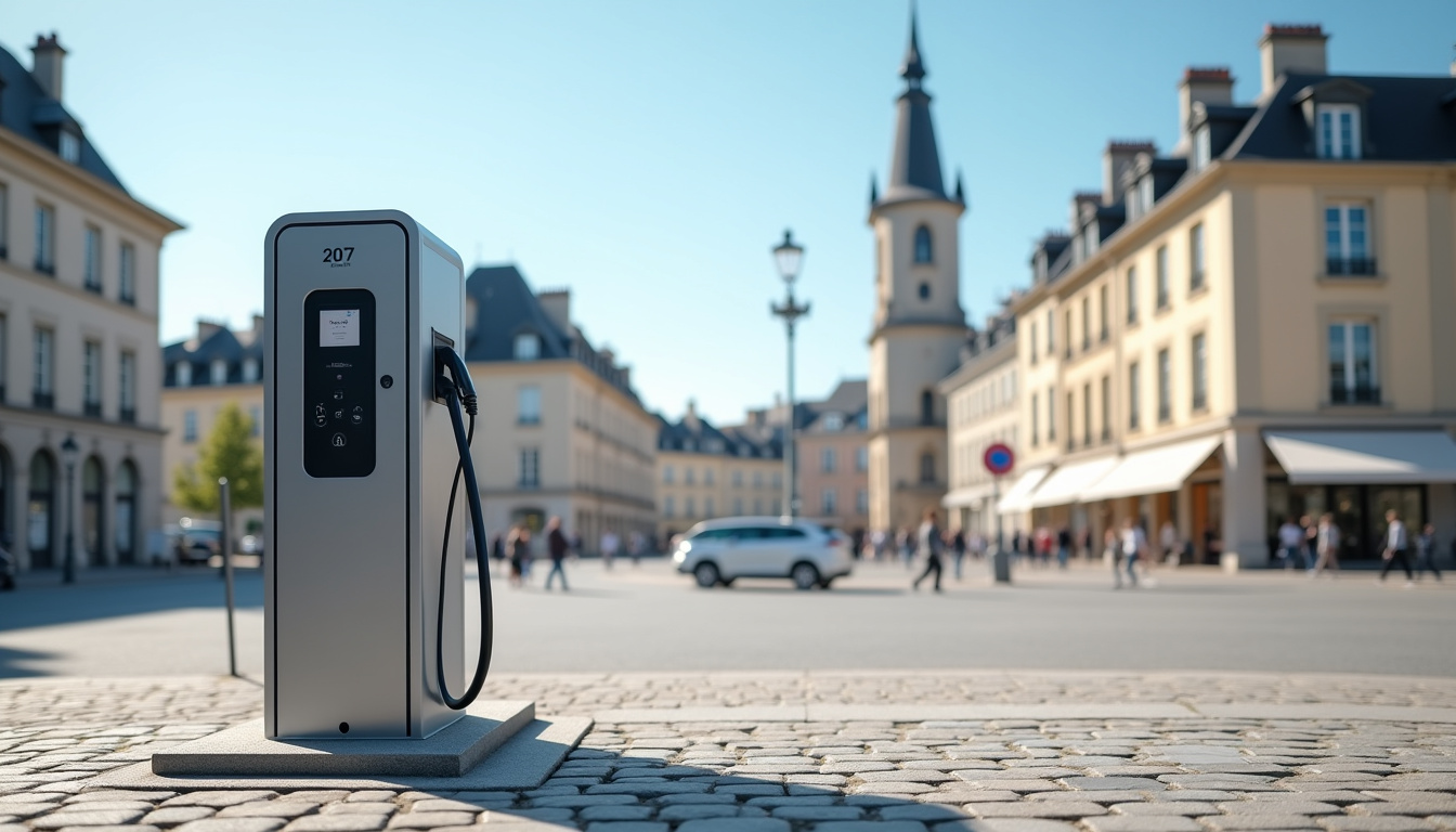Borne de recharge électrique installée sur la Place de la République à Donchery