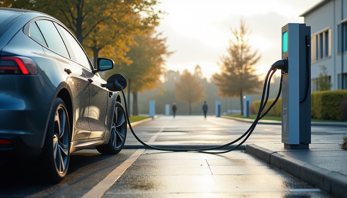 Borne de recharge électrique installée sur le parking de la mairie de Behren-lès-Forbach