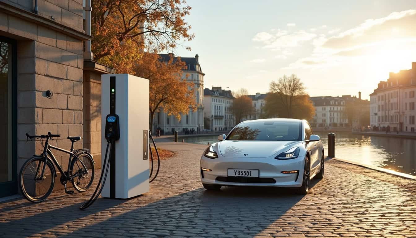 Borne de recharge électrique installée sur le quai de la Poterne à Charolles