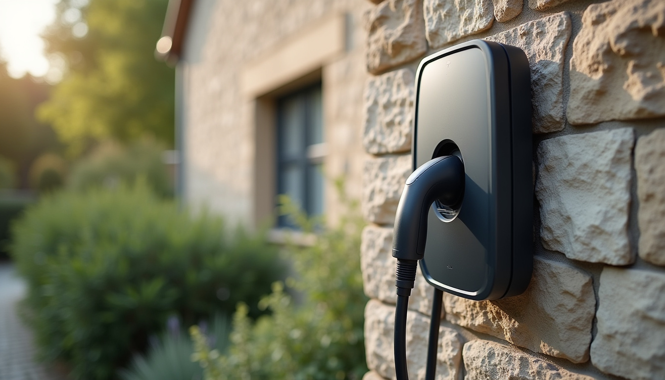 Borne de recharge électrique installée sur un mur extérieur à Morfontaine