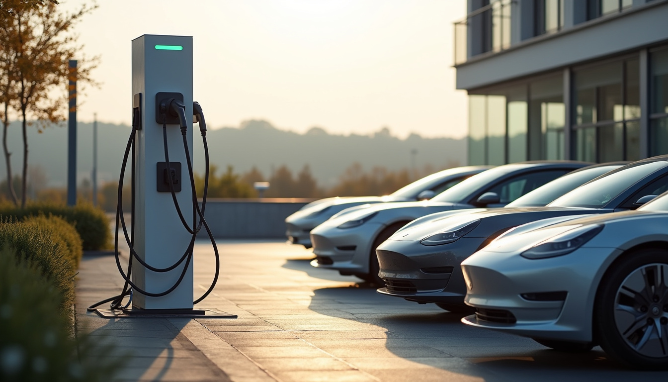 Borne de recharge électrique installée sur un parking d'entreprise à Podensac