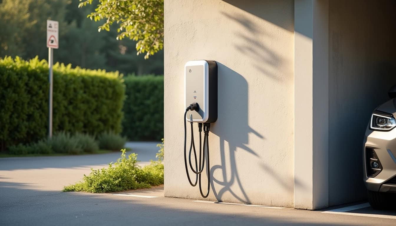 Borne de recharge électrique installée sur un parking privé à Barby