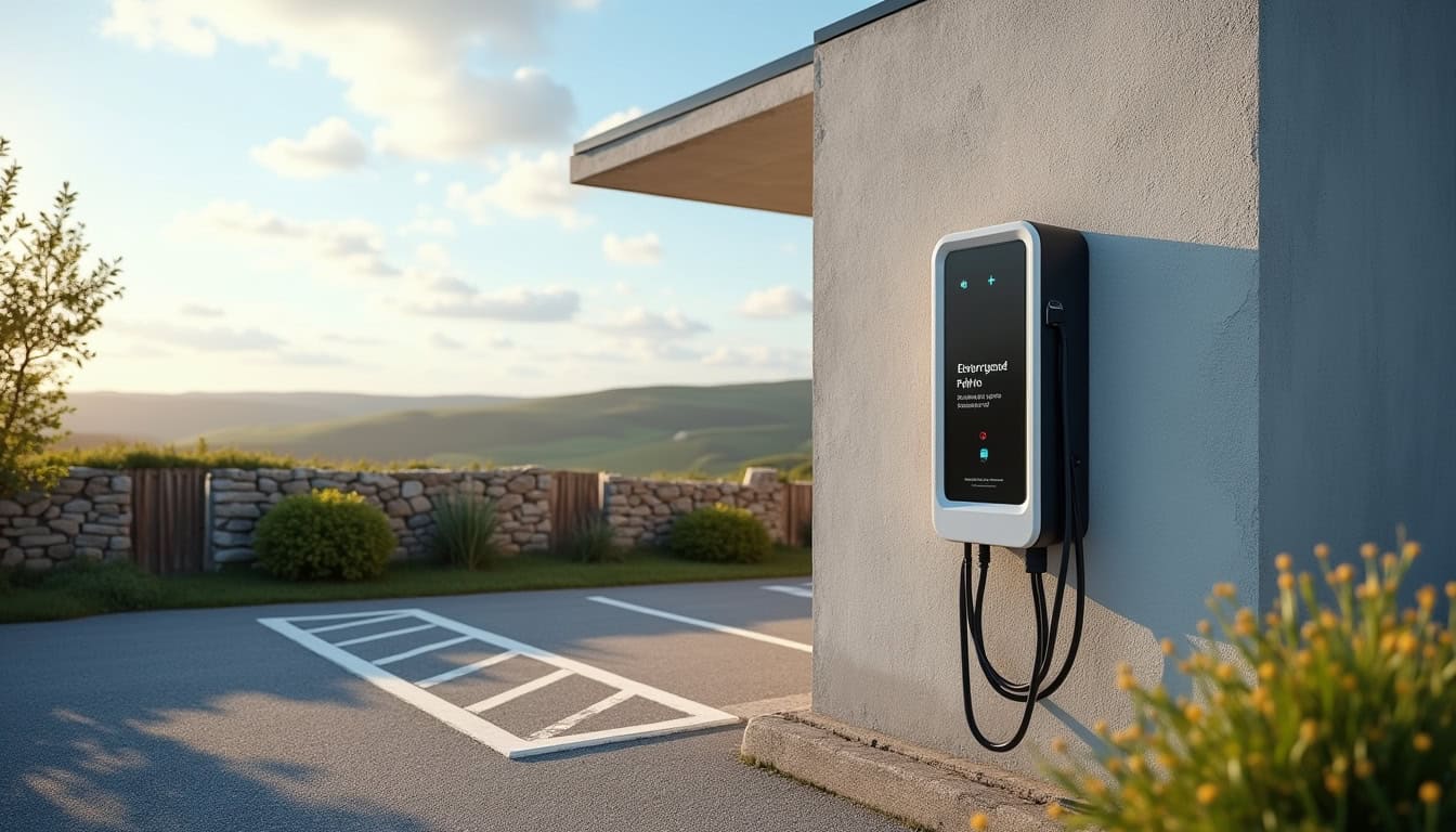 Borne de recharge électrique installée sur un parking privé à Pouldreuzic