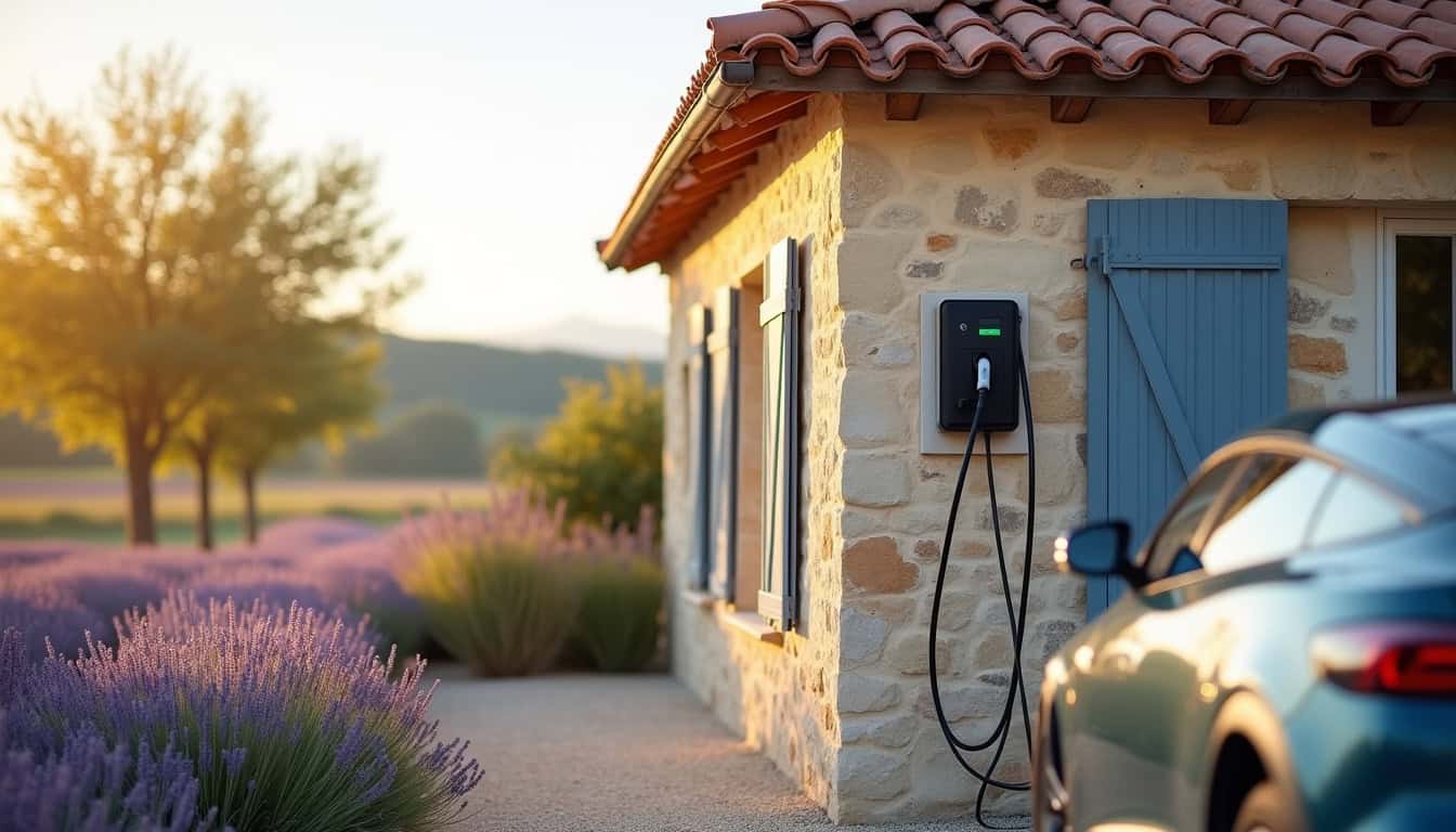 Borne de recharge électrique installée sur une maison individuelle à Lagnes