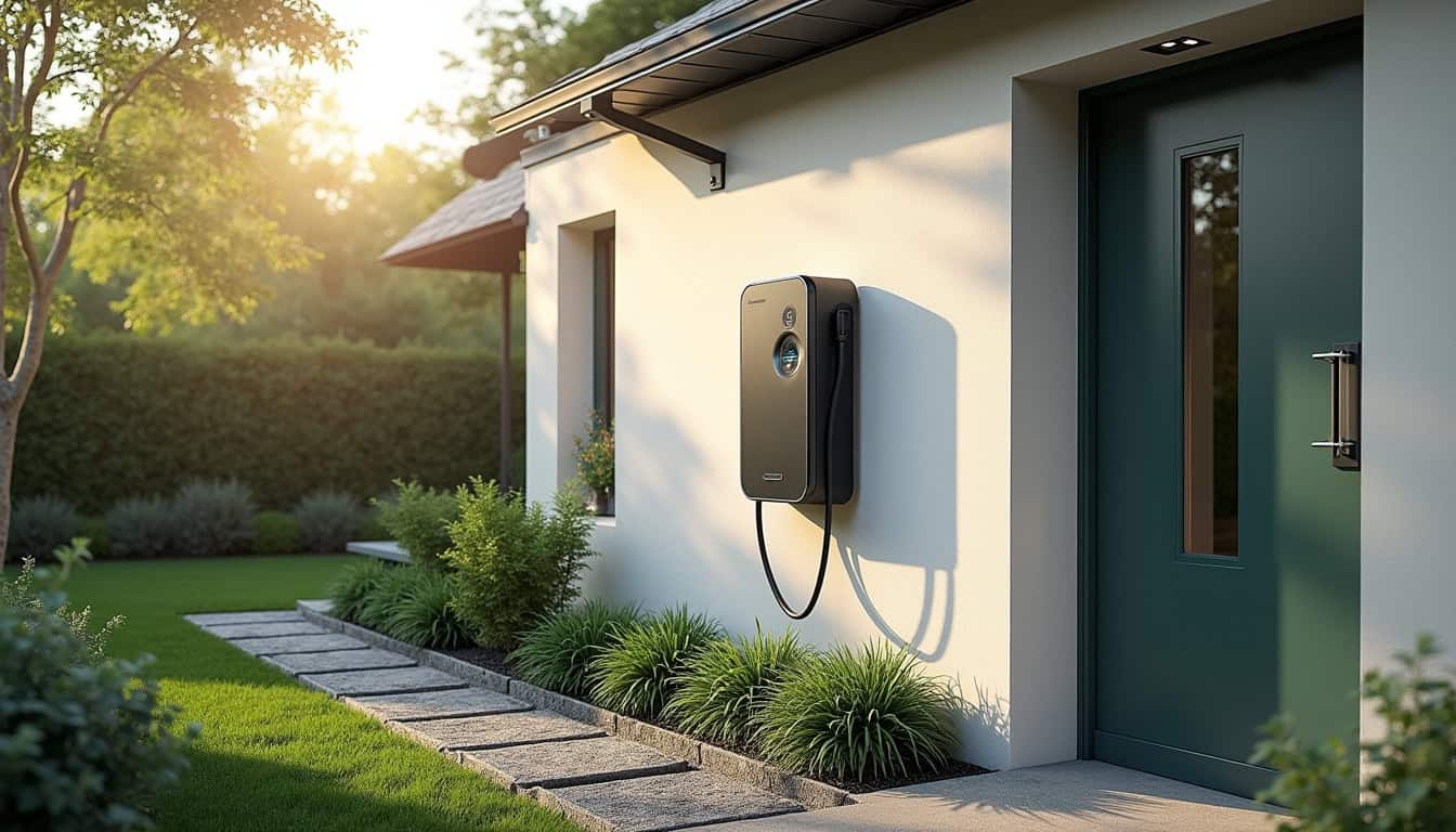 Borne de recharge électrique murale installée à l'extérieur d'une maison à Brison-Saint-Innocent