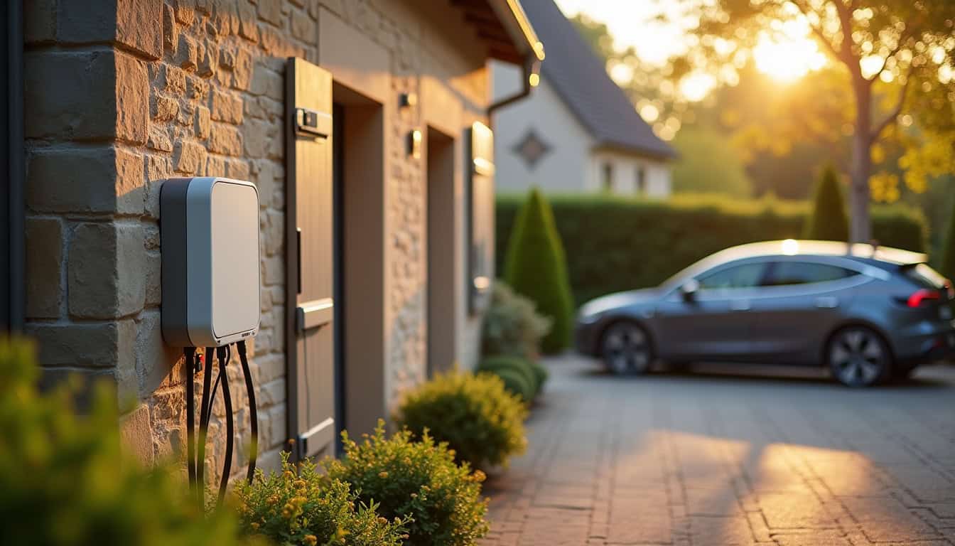 Borne de recharge électrique murale installée à l'extérieur d'une maison à La Capelle-lès-Boulogne