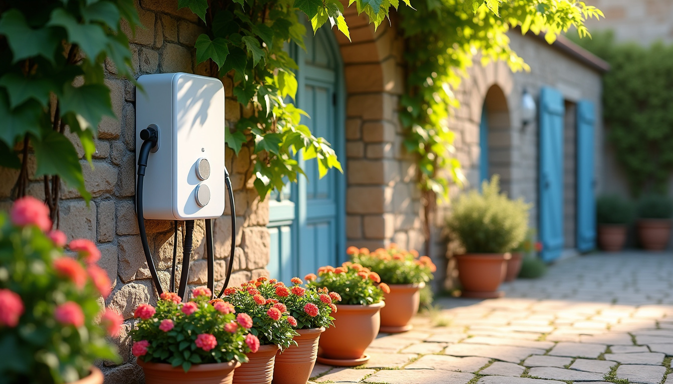 Borne de recharge électrique murale installée à l'extérieur d'une maison à Terrasson-Lavilledieu