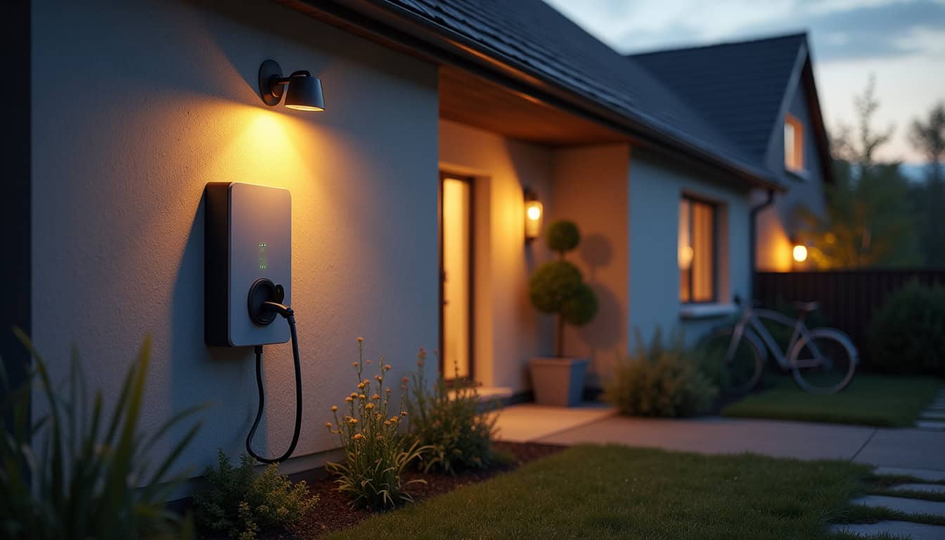 Borne de recharge électrique murale installée à l'extérieur d'une maison