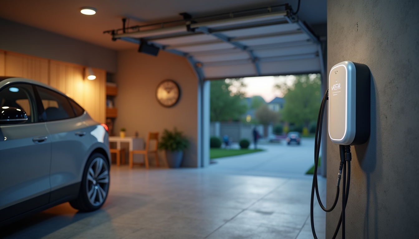 Borne de recharge électrique murale installée dans un garage