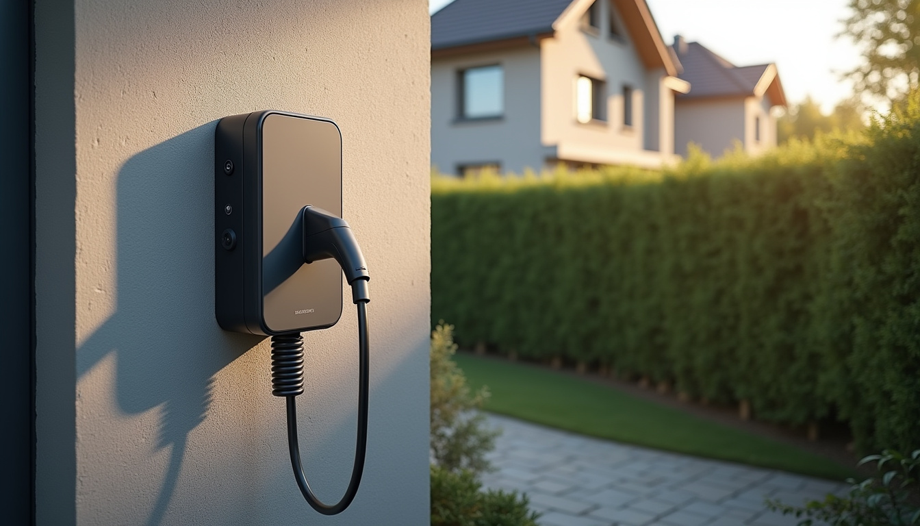 Borne de recharge électrique murale installée sur un mur extérieur à Nesle