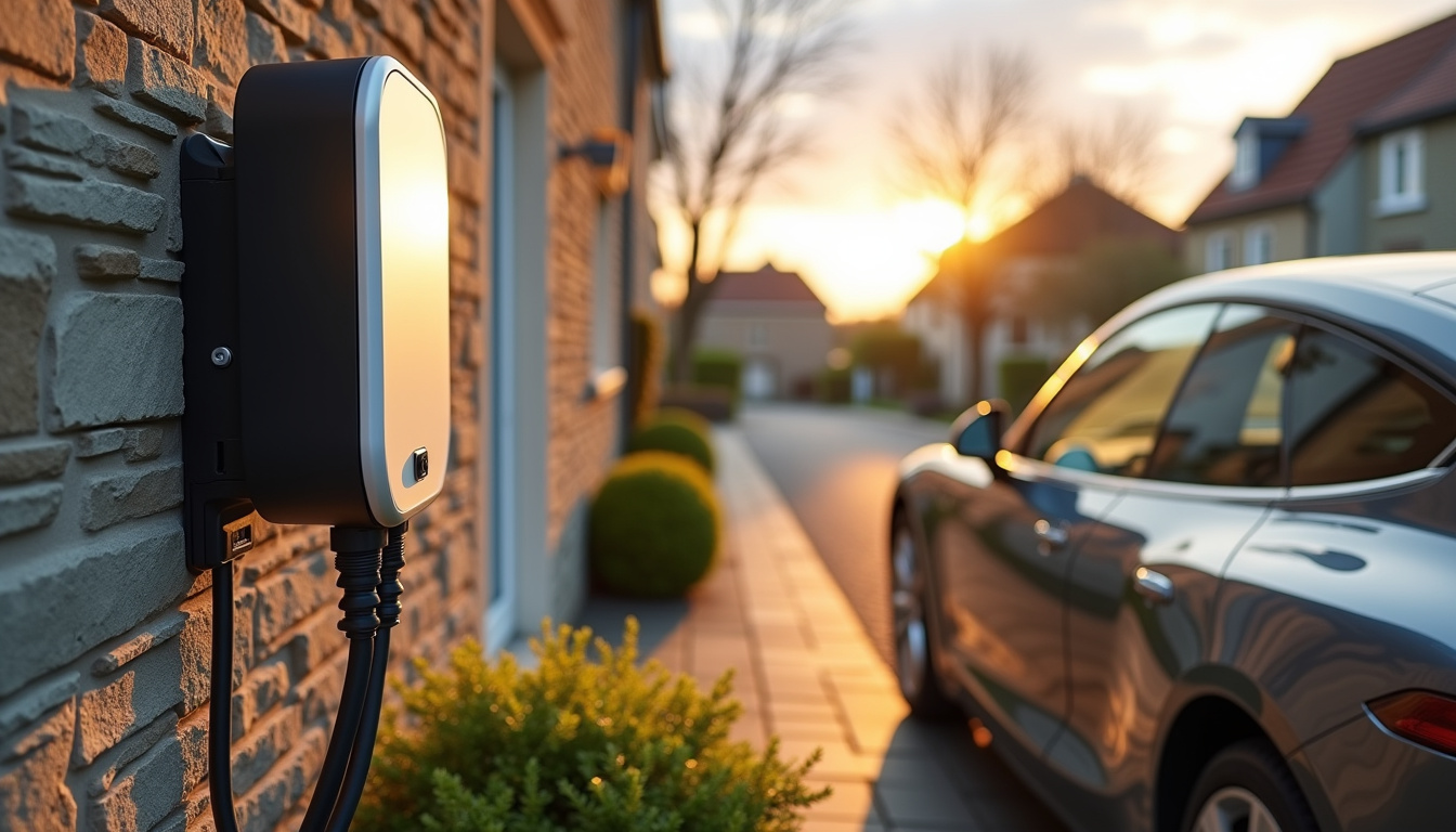 Borne de recharge électrique pour voiture installée devant une maison à Flize