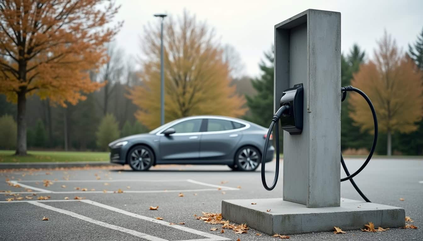 Borne de recharge électrique publique installée dans un parking de Pithiviers