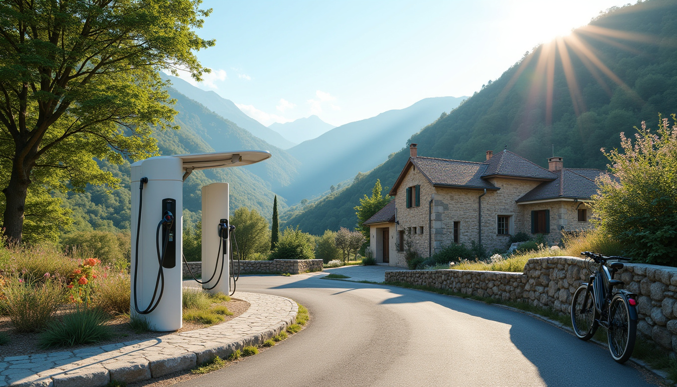 Borne de recharge électrique publique située à l'entrée du village de Cantaron