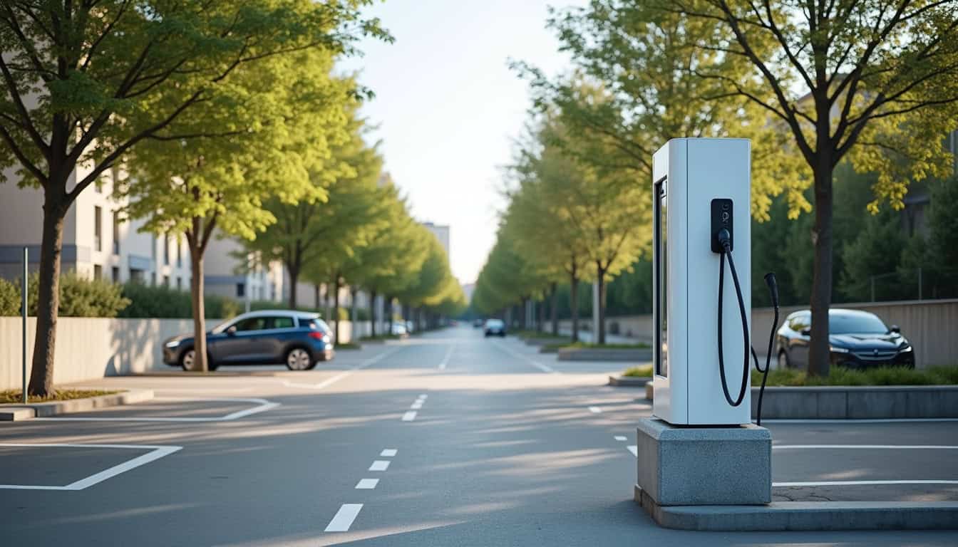 Borne de recharge électrique publique située à Port-Jérôme-sur-Seine