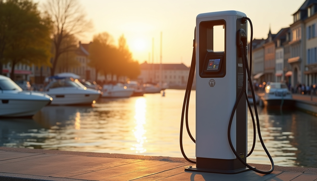 Borne de recharge électrique publique située au Port de Fleurville à Pont-de-Vaux