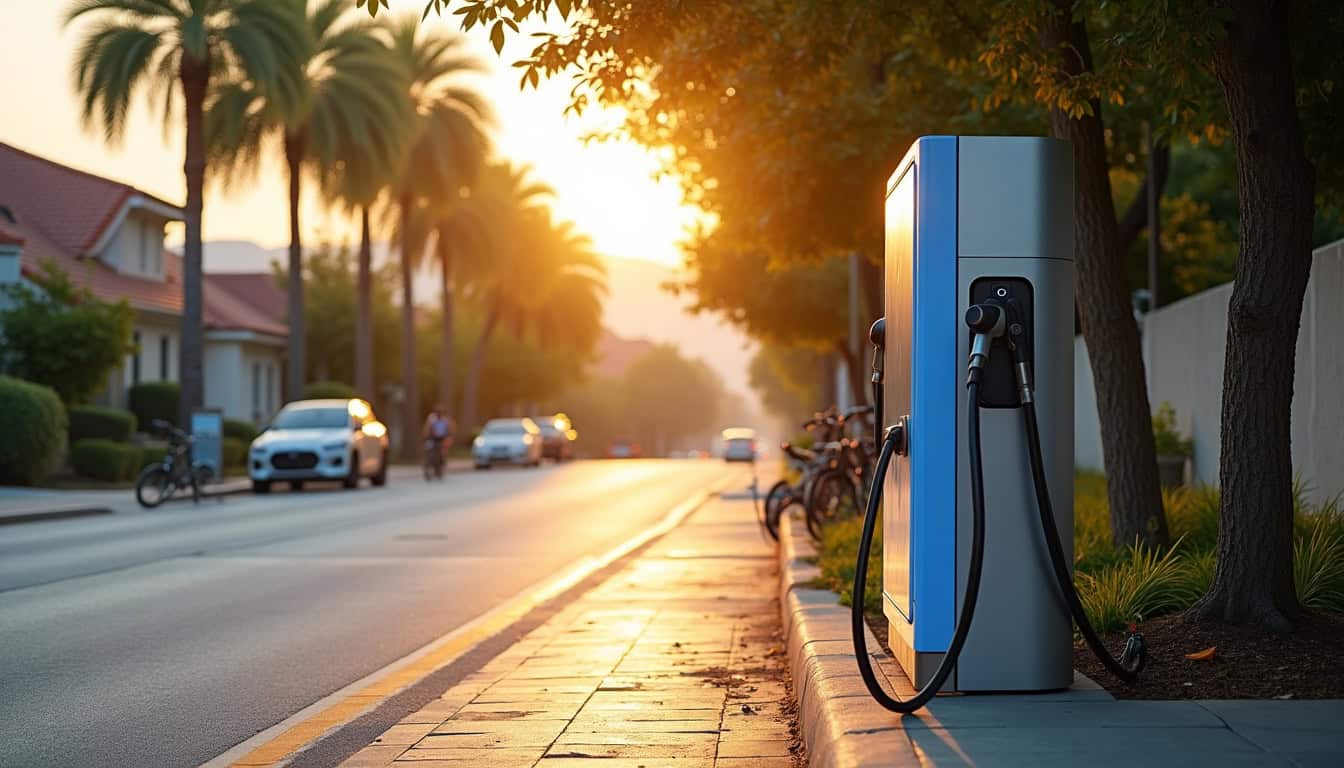 Borne de recharge électrique publique située avenue de Pézenas à Roujan