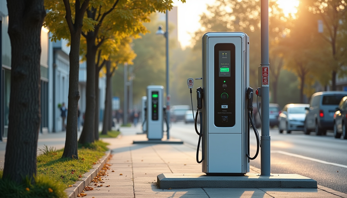 Borne de recharge électrique publique située dans une rue de Contrexéville