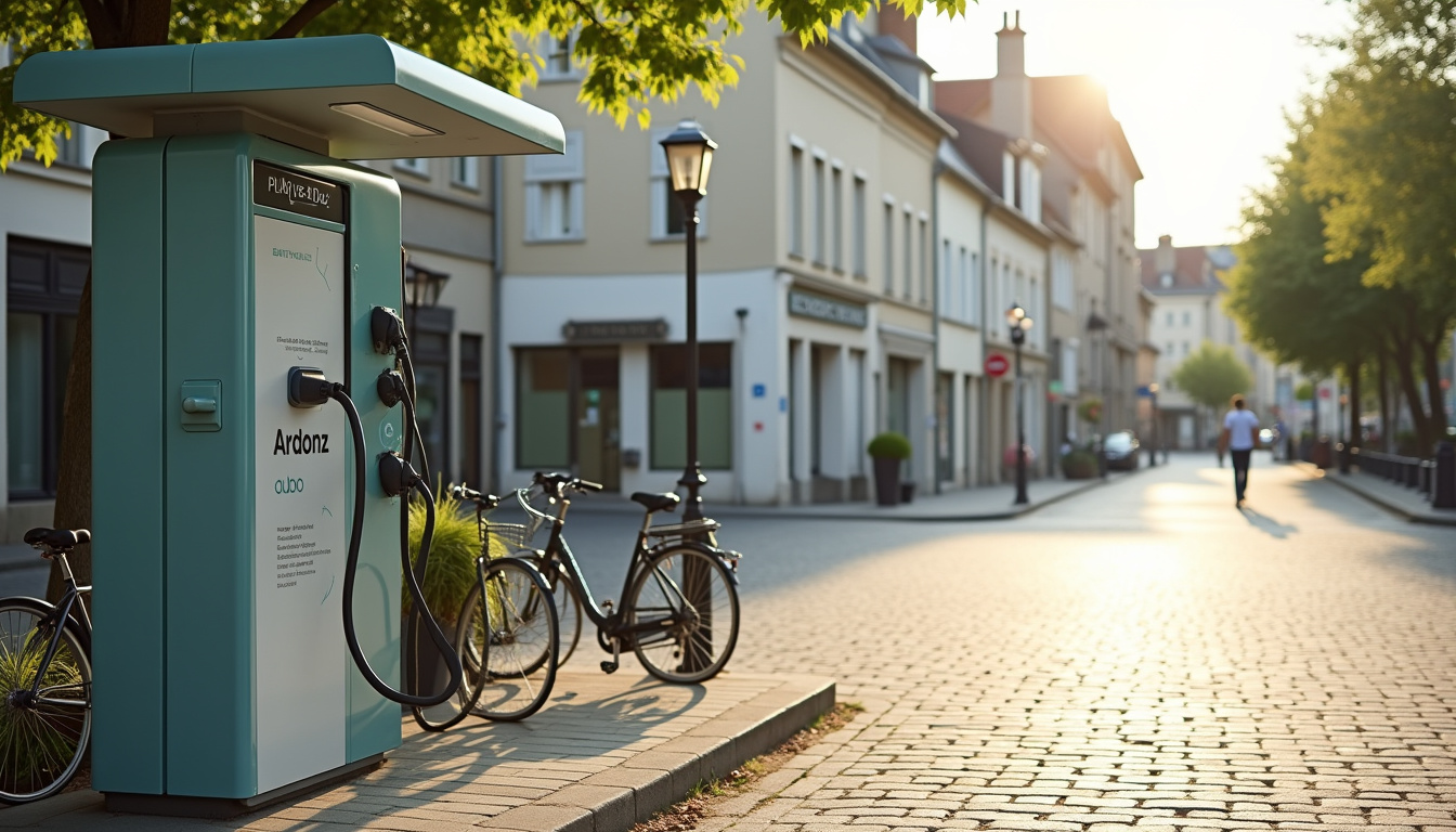 Borne de recharge électrique publique située place Duboc à Épaignes