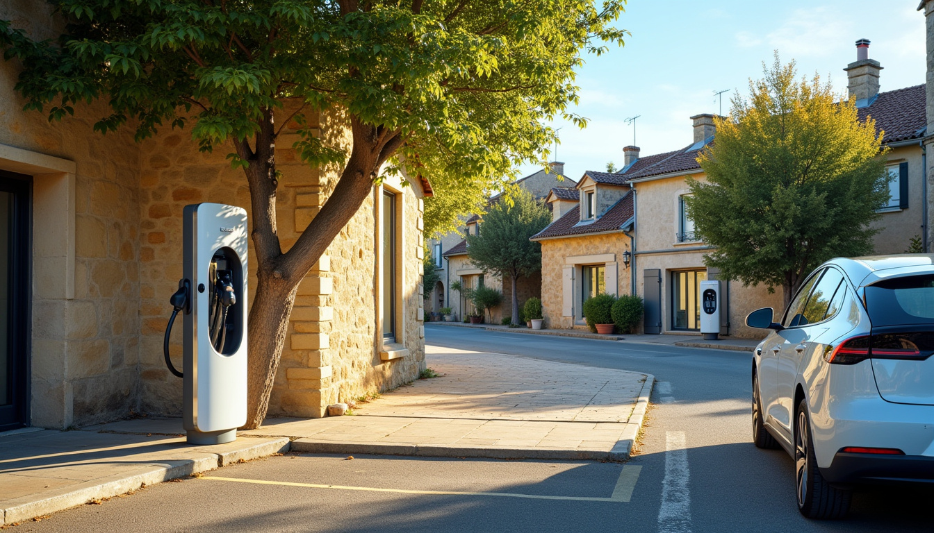 Borne de recharge électrique publique située sur un parking à Dieulefit
