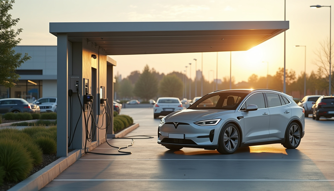 Borne de recharge électrique rapide située à Mondelange près d'un supermarché