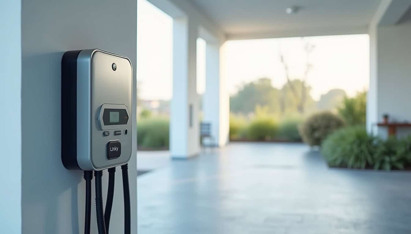 Borne de recharge électrique reliée à un compteur Linky, à Baix