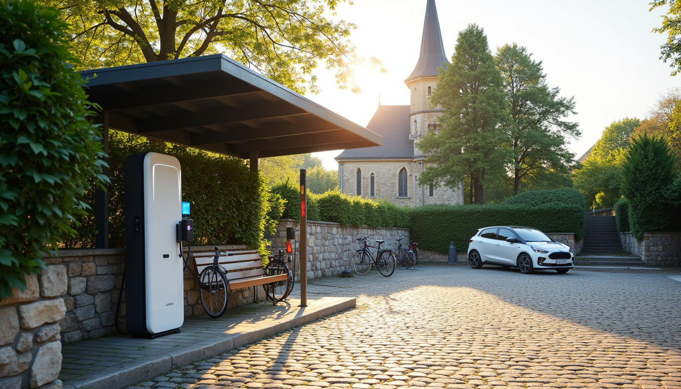 Borne de recharge électrique située au parking de l'église à Vinneuf, Rue du Général de Gaulle