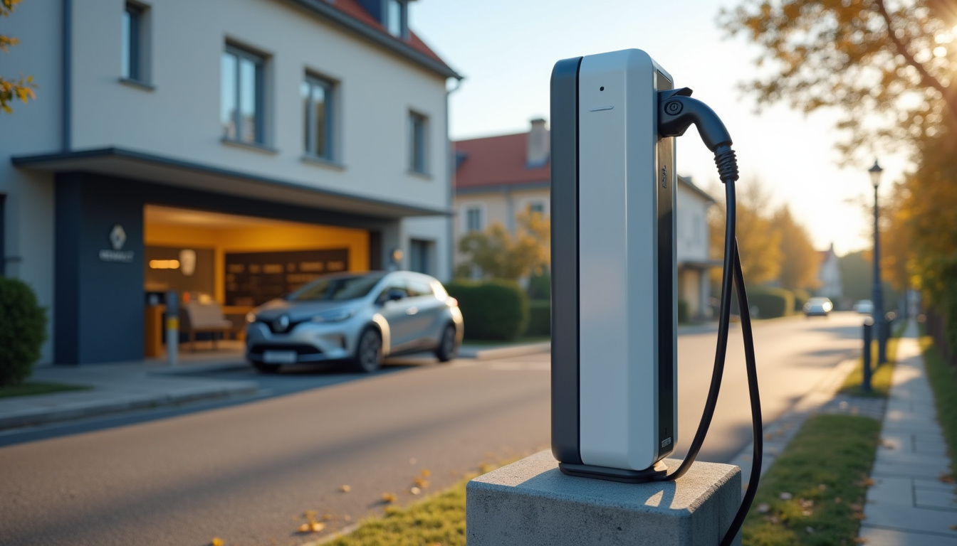 Borne de recharge électrique située rue du 14 Juillet à Auzouer-en-Touraine, près du garage Renault