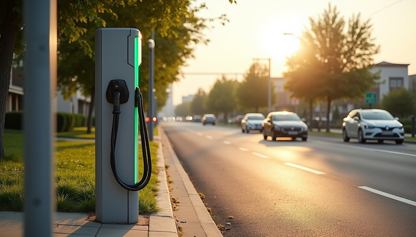 Borne de recharge électrique située rue Saint-Gilles à Le Plessis-Grammoire près du complexe sportif