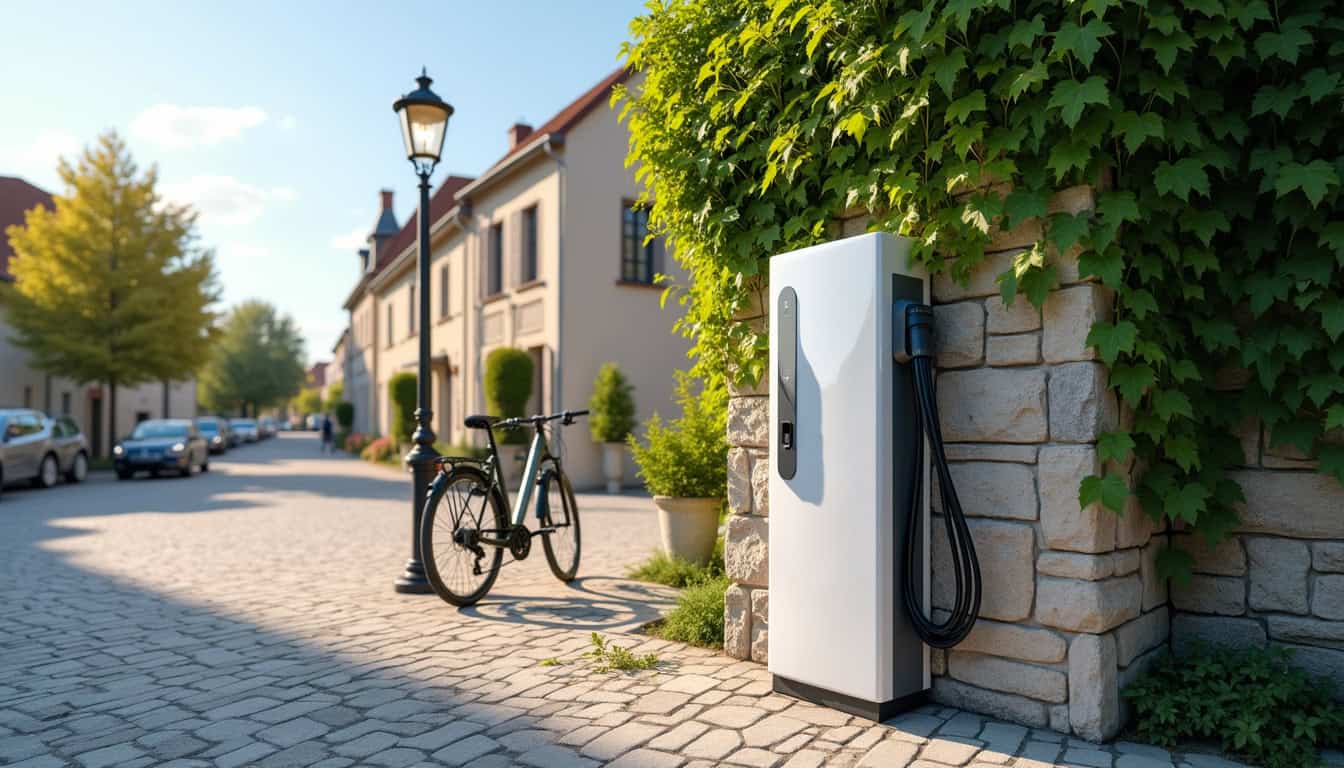 Borne de recharge électrique située sur la place Clemenceau à Mareuil-sur-Lay-Dissais