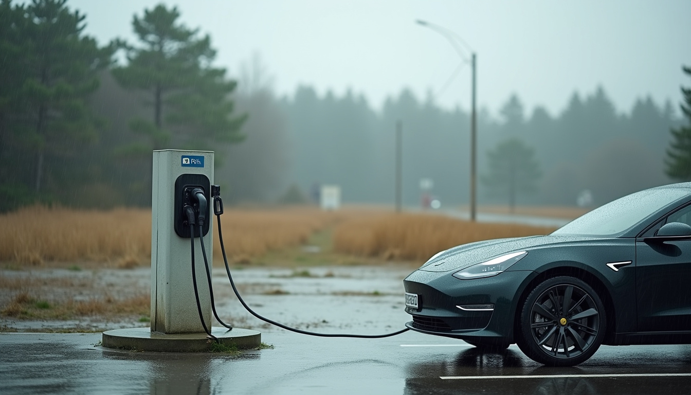 Borne de recharge électrique située sur le parking des Oyats à Camiers