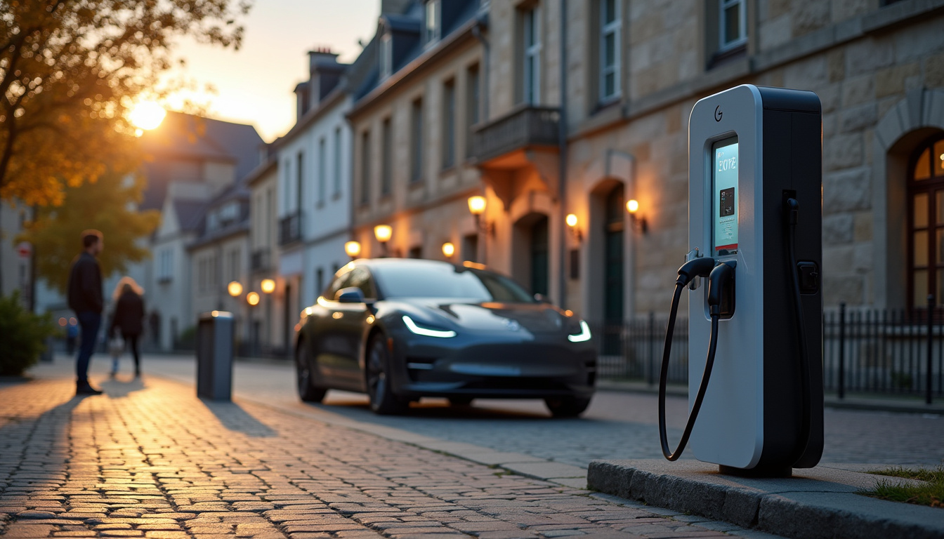 Borne de recharge électrique sur la place de la mairie à Louargat