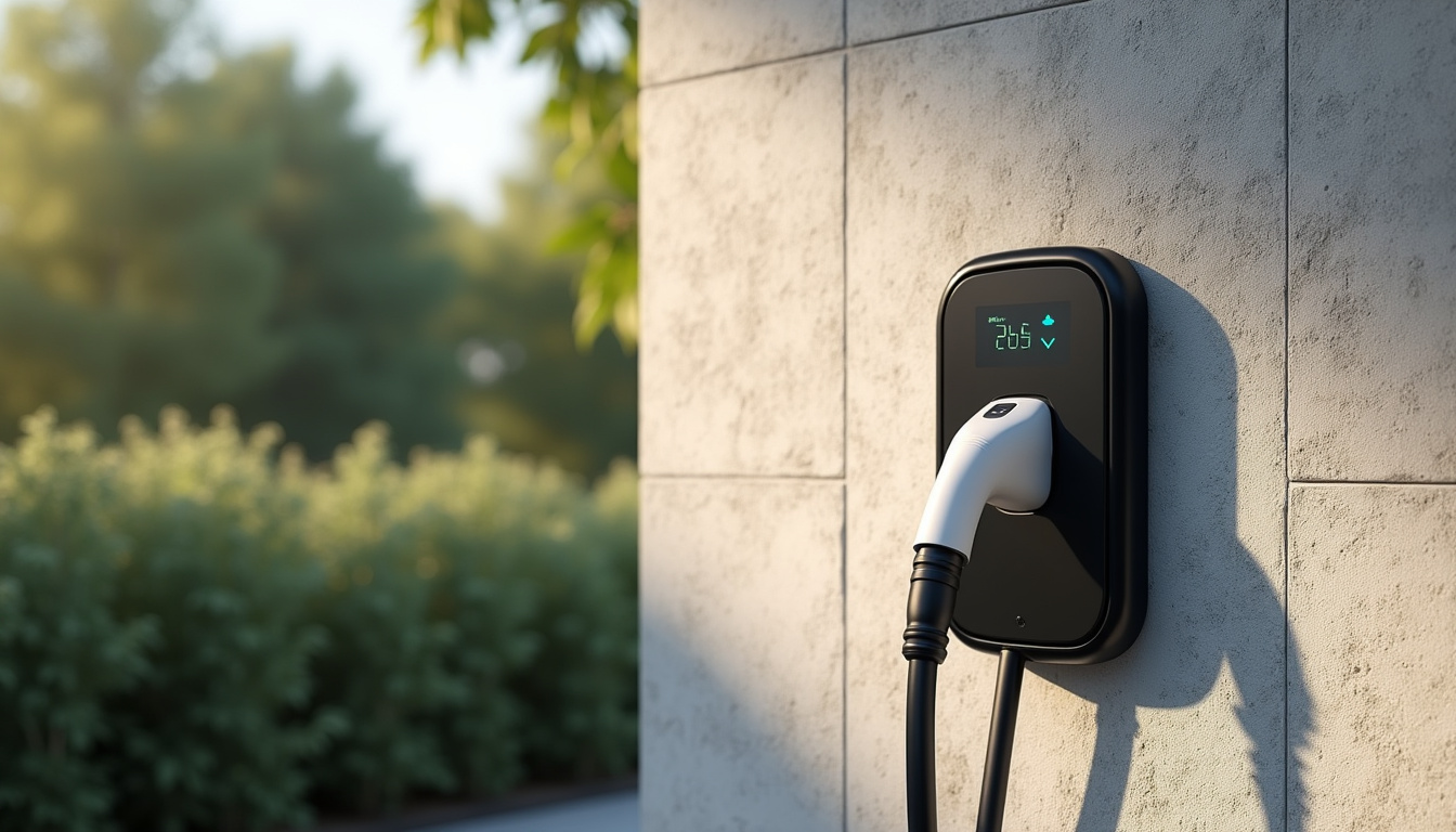 Borne de recharge électrique Type 2 installée sur un mur extérieur