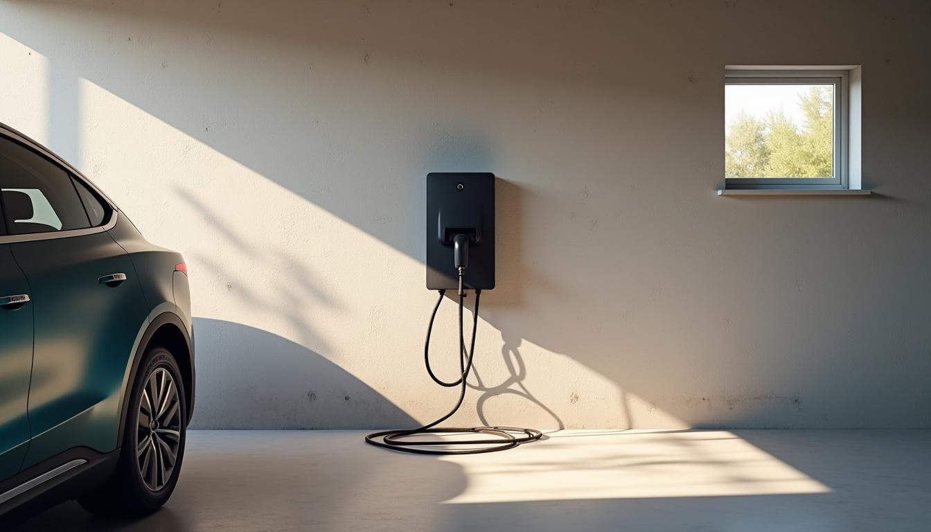 Borne de recharge entièrement installée et fonctionnelle dans un garage à Bouquetot