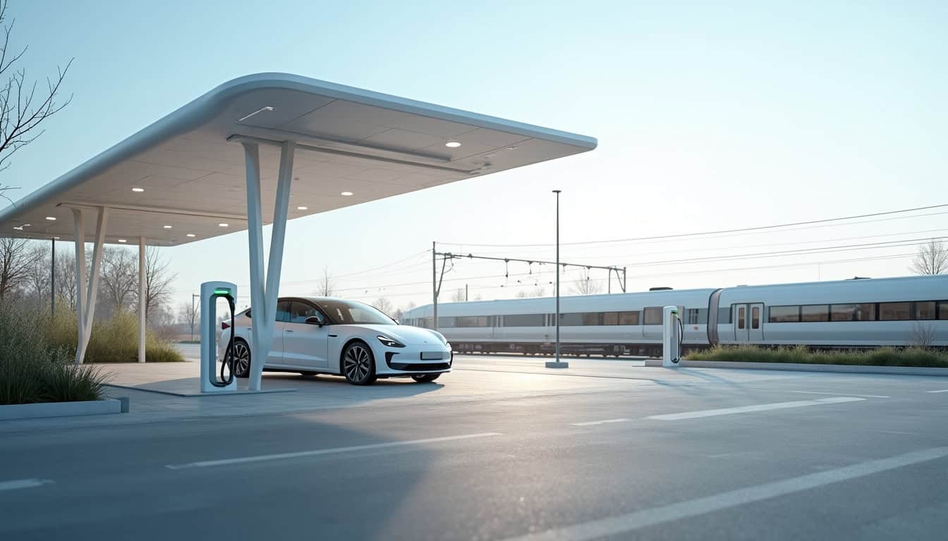 Borne de recharge Fastned située sur l’aire d’Ambrussum Nord, à Villetelle