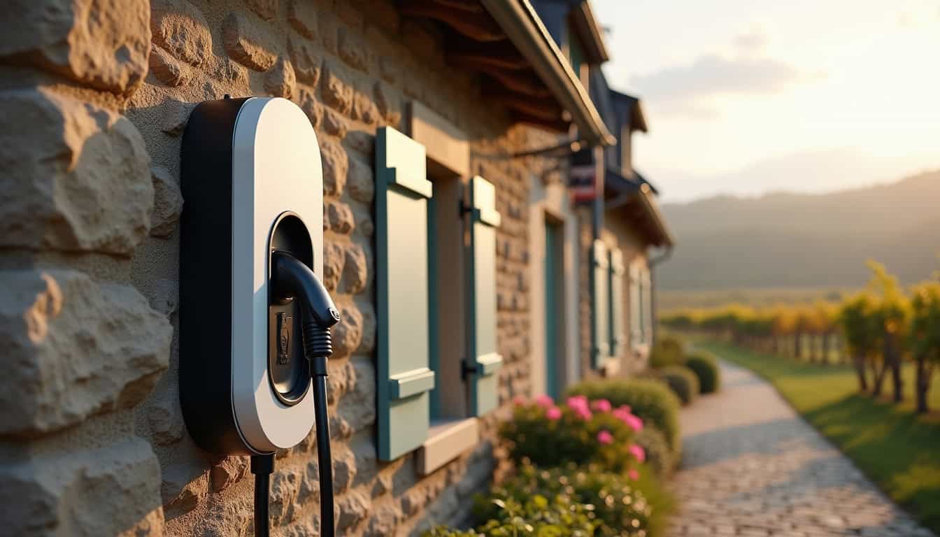 Borne de recharge installée à l'extérieur d'une habitation à Les Riceys