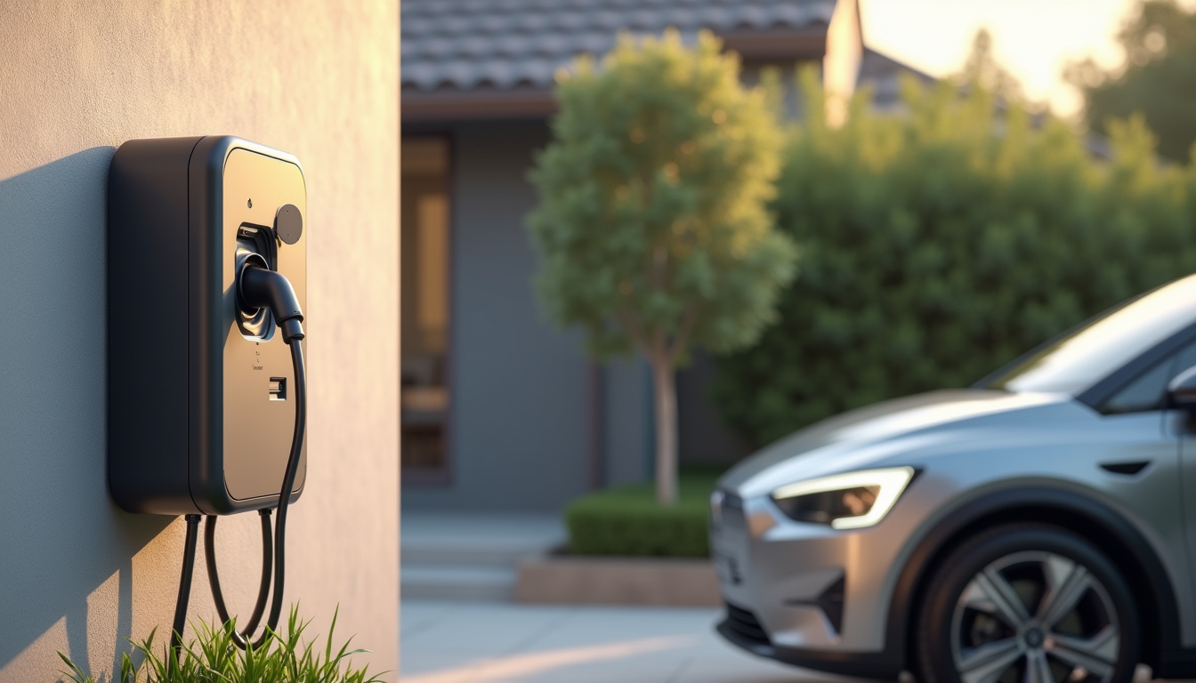 Borne de recharge installée à l'extérieur d'une maison à Chaingy avec câble connecté à un véhicule électrique