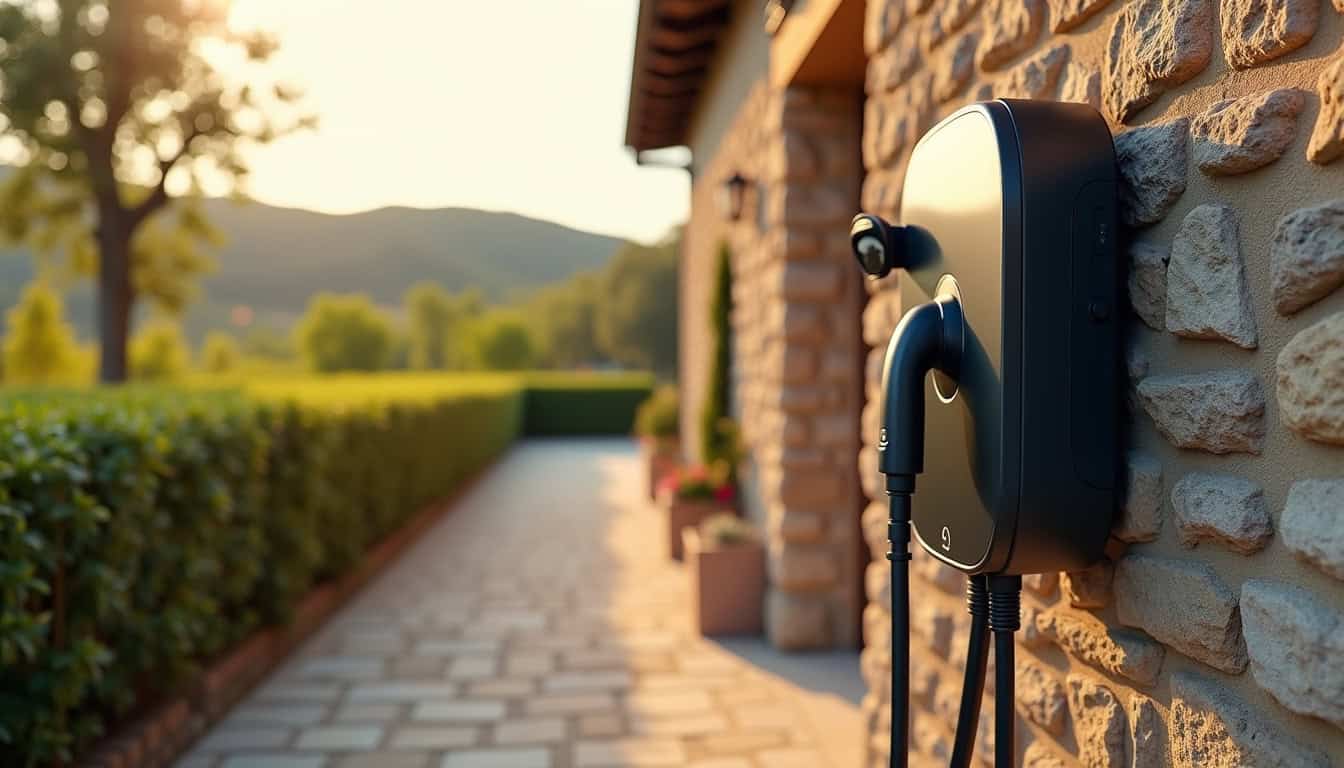 Borne de recharge installée à l'extérieur d'une maison à Cornas