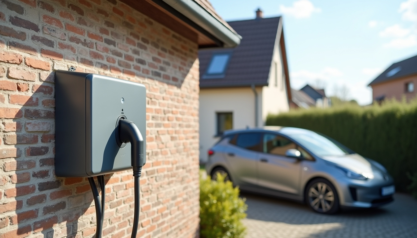Borne de recharge installée à l'extérieur d'une maison à Le Meux