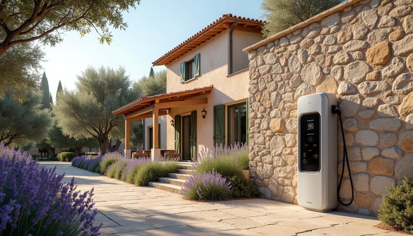 Borne de recharge installée à l'extérieur d'une maison à Les Matelles