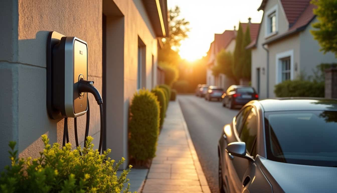Borne de recharge installée à l'extérieur d'une maison à Mamers