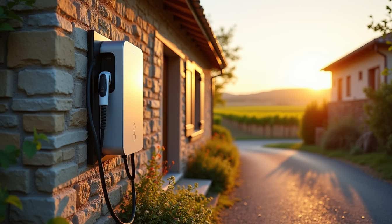 Borne de recharge installée à l'extérieur d'une maison à Saint-Christoly-de-Blaye