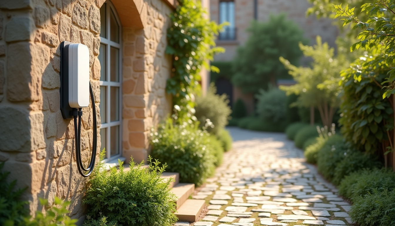 Borne de recharge installée à l'extérieur d'une maison à Saint-Romain-d'Ay
