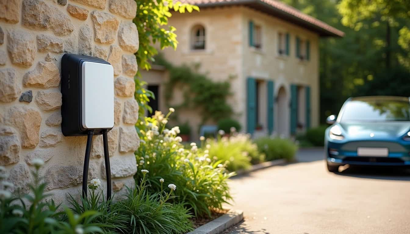 Borne de recharge installée à l'extérieur d'une maison à Saint-Sylvestre-sur-Lot