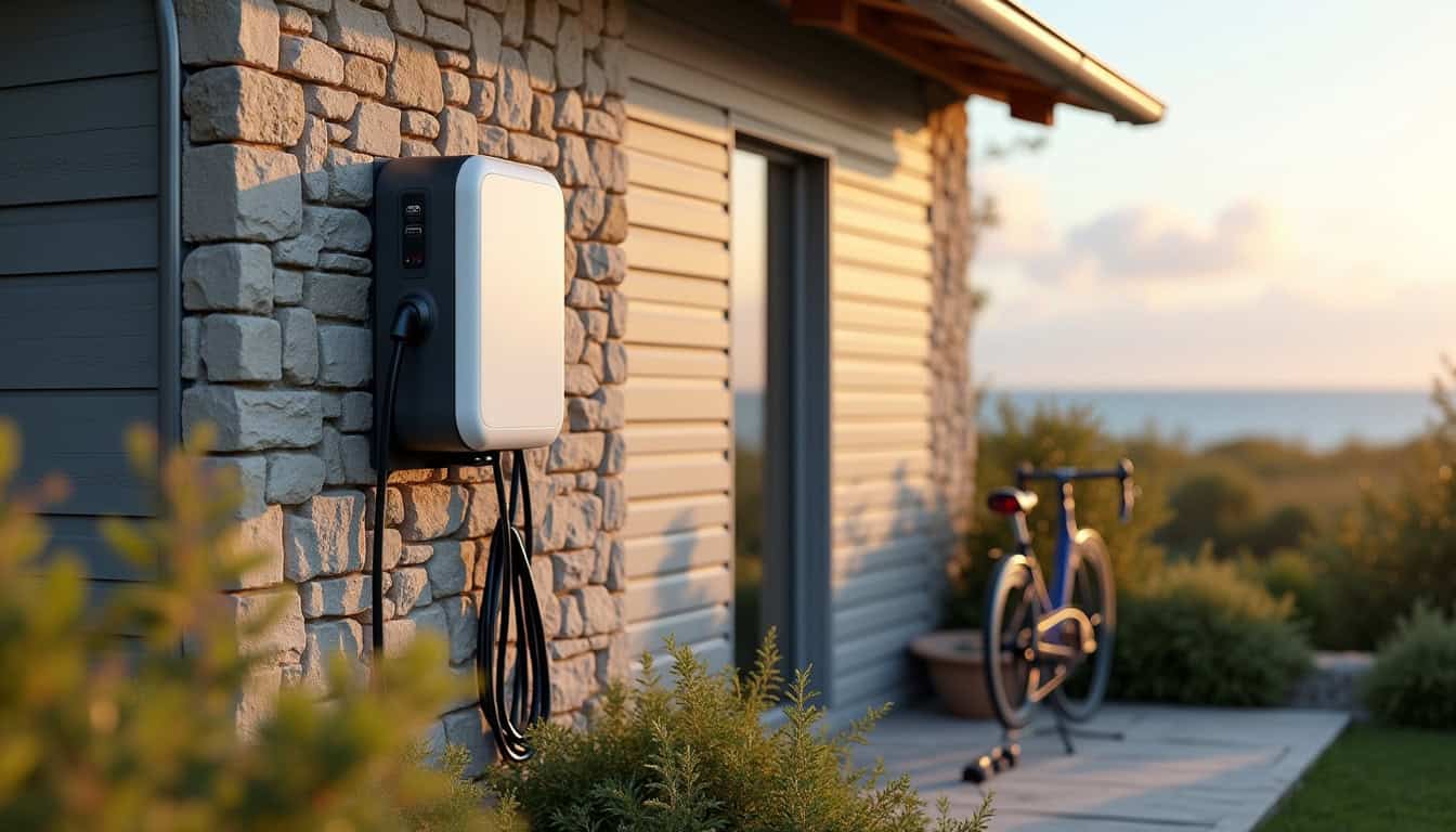 Borne de recharge installée à l'extérieur d'une maison à Sallertaine