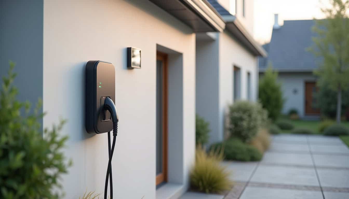 Borne de recharge installée à l'extérieur d'une maison individuelle à Candé