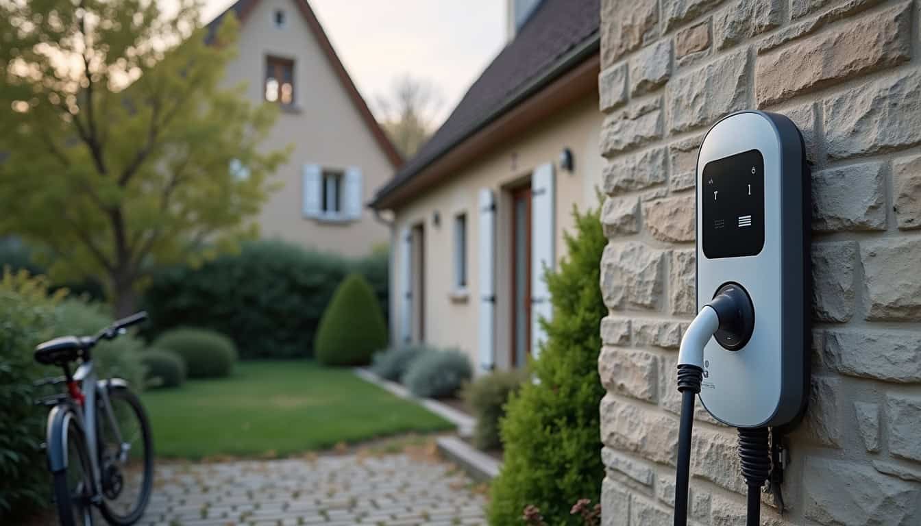 Borne de recharge installée à l’extérieur d’une maison individuelle à La Suze-sur-Sarthe